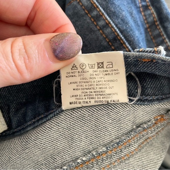 Moschino Peace Sign Vintage Y2K 2000 Mid-Rise Stretch Denim Bootcut Jeans EUC 26 - Picture 9 of 10